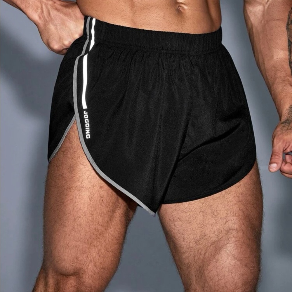SHEIN Black Athletic Jogging Shorts with Gray Trim